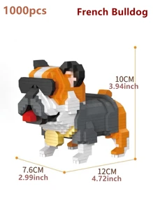 1 pieza Bloques de construcción de animales tipo perro (Chow Chow/Bulldog/Caniche/Labrador/Salchicha/Bulldog/Doberman/Perro de caza) mascota de compañía, juguete de construcción creativo y educativo, regalo de cumpleaños, decoración de habitación, Bulldog francés, juguetes para perros, bloques de construcción, Bulldog francés, bloques de construcción, Doberman
