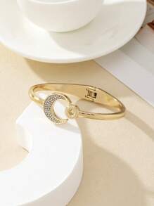 1pc Exquisite Full Rhinestone Crescent Moon Bracelet, Fashionable Versatile Geometric Bangle, Sweet Jewelry, Convenient Spring-Loaded Opening - Bracelet - View 8
