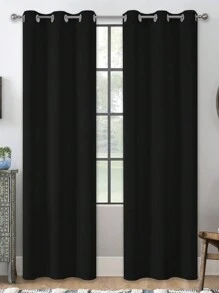 Estelar Textiler 2片紫色金属环遮光窗帘，适用于卧室和客厅 - 纯色隔热遮光窗帘 - 黑色 - 查看 19