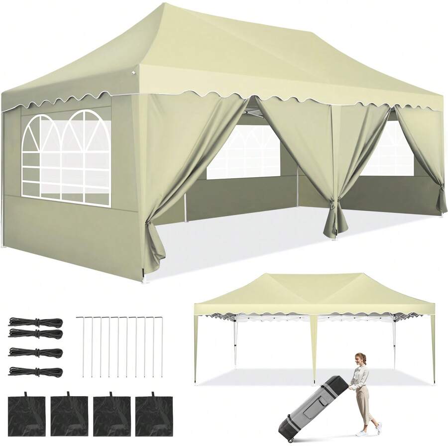 3m X 6m Pop Up Gazebo With Sides 3m X 6m Pop Up Gazebo With Sides Commercial Outdoor Garden UV 50+ - 卡其色 - 查看 1
