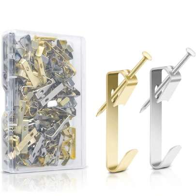 40 Miếng 30 Lbs (Khoảng 13.6Kg) Móc Hình-Bộ Móc Hình Đa Chức Năng Treo Tường Khô Gỗ Treo Tường Hình Móng Tay Bạc Và Vàng Gói Hỗn Hợp