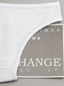 5 件装 女士白色罗纹针织高腰透气性感丁字裤 - 白色 - 查看 6