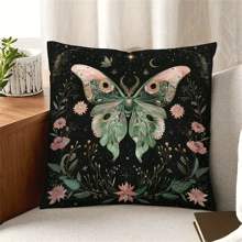 4pcs, Luxurious Vintage Celestial Pattern Decorative Pillowcase - Zipper Closure, 100% Polyester, Moon Phase & Floral Print, Occult Butterfly & Bee Design - Ideal For Sofa, Bed, Car, Living Room Decoration