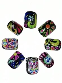 24 móng tay giả hình vuông ngắn dễ thương bằng acrylic Bộ móng tay giả hình đầu lâu và hoa bằng acrylic bóng phủ toàn bộ phù hợp cho phụ nữ và bé gái kèm keo dán móng 1 chiếc dũa móng tay hình vuông - Nhiều màu - Xem 5