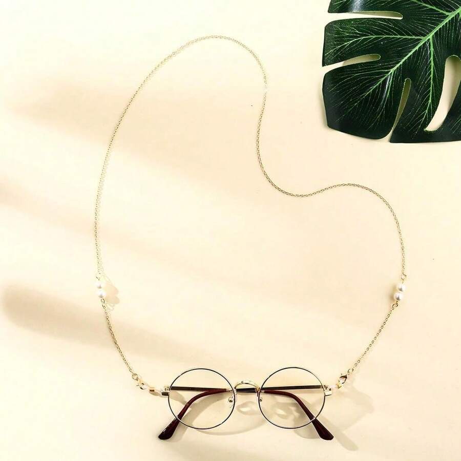 1入組簡約珍珠眼鏡鏈，口罩繩鏈，眼鏡掛繩鏈掛頸眼鏡繩，防滑鏈，夾珠眼鏡鏈 - 常規款 - 查看 1