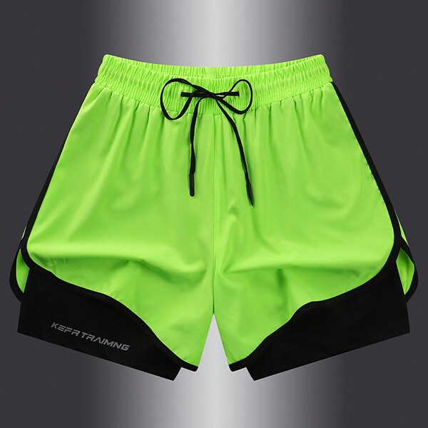 Boyfriend Style Men's Summer Training Shorts Running Quick-Dry Inner Lining 2-In-1 Athletic Shorts Gym Fitness Pants
