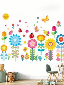 5 件/套卡通花园植物蝴蝶自粘墙贴，PVC 防水防潮墙面装饰乙烯基贴花，适用于卧室装饰、房间装饰品、万圣节装饰、秋季装饰、教室装饰、可移除贴纸、贴纸、墙贴花、家居装饰乙烯基贴花、春季装饰品让您的家焕然一新、节日装饰贴纸礼物生日毕业