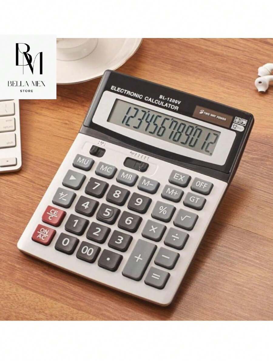 Calculadora de Oficina, Escuela, Doble Carga (Solar y Bateria), Con Pantalla Grande de 12 Digitos, Calculadora Para Financiar, Contabilidad, Calculadora de Escritorio, Articulo Escolar, Calculadora Simple Para la Escuela DX-1200V - Gris - Ver 1