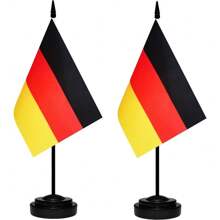 2 件装桌旗套装，英国、法国、德国、爱尔兰、意大利、荷兰、英国英格兰荷兰桌旗，小型迷你桌面旗帜，带 12 英寸纯黑色杆、黑色底座、微型桌面旗帜