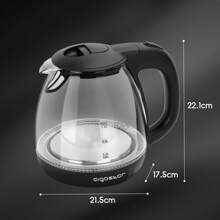 1pc 1L Electric Glass Kettle, 2200W, Dry Boil Protection, Blue LED Backlight, 360° Swivel Base, With Filter, Fast Heating, Suitable For Office And Home Use - Black - View 3