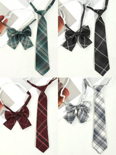 2 件装女士经典条纹 JK 制服学院风领结套装学生青少年英伦风格格子女孩领带校园配饰女士