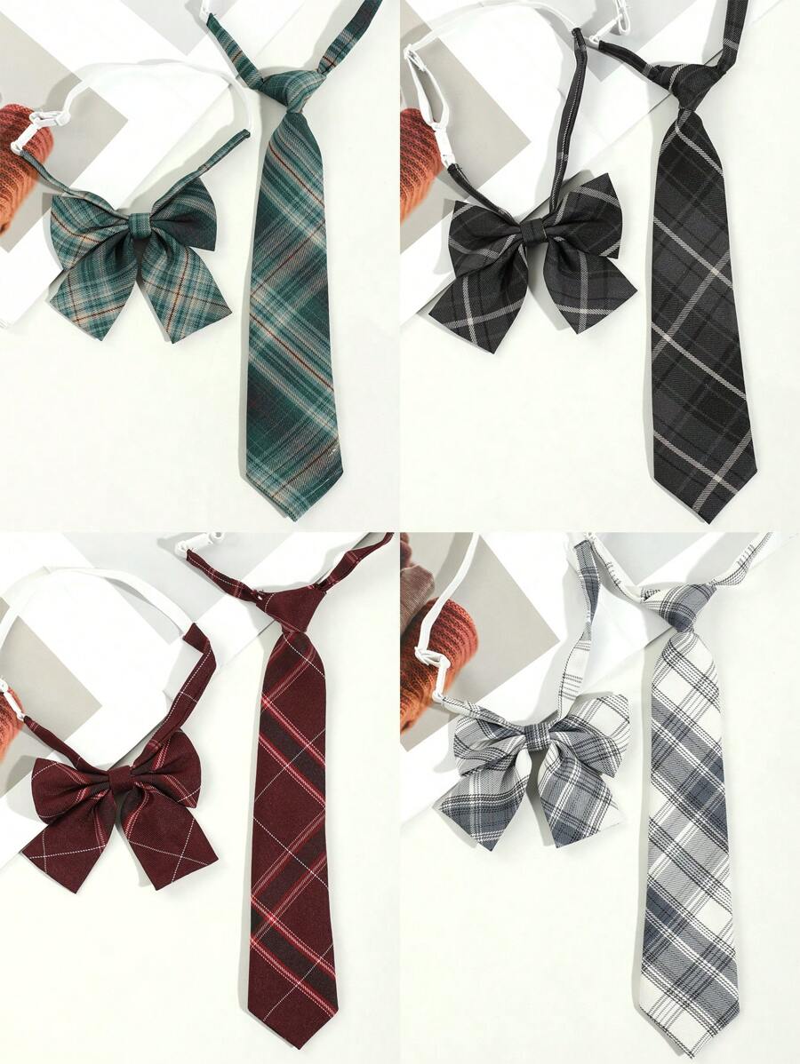 2 件装女士经典条纹 JK 制服学院风领结套装学生青少年英伦风格格子女孩领带校园配饰女士 - 多色 - 查看 1