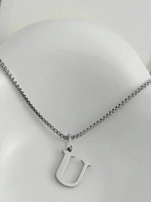 1pc Women's Small Letter A-Z Initial Necklace Stainless Steel Alphabet Necklace Halloween Gift - Silver - View 26