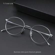 优雅纯钛光学眼镜框，轻巧复古圆形男女通用眼镜配件，适合女士 - 黑色 - 查看 3