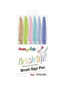 Brush Pens Kit Sign Pen Lettering Card 6 Colors Pentel Arts - 彩色 - 查看 2