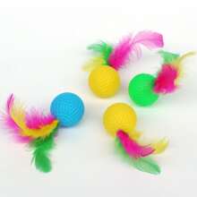 New Cat Toy Feather Golf Ball With Rustling Sound, Scratching And Self-Entertaining Toy For Cats And Other Pets - Multicolor - View 5