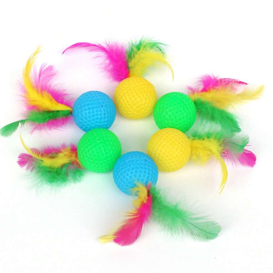 New Cat Toy Feather Golf Ball With Rustling Sound, Scratching And Self-Entertaining Toy For Cats And Other Pets - Multicolor - View 1