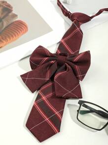 2 件装女士经典条纹 JK 制服学院风领结套装学生青少年英伦风格格子女孩领带校园配饰女士 - 多色 - 查看 6