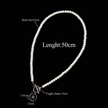 1pc New Circular Initial Pendant Toggle Clasps Faux Pearl Beaded Necklaces For Men - White - View 2
