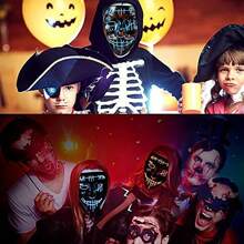 1Pack Halloween Purge Cold Light Mask One-Eye Masks ,Halloween Scary Mask,Led Light Up Masks For Festival Cosplay - Blue + Green + Red - View 4