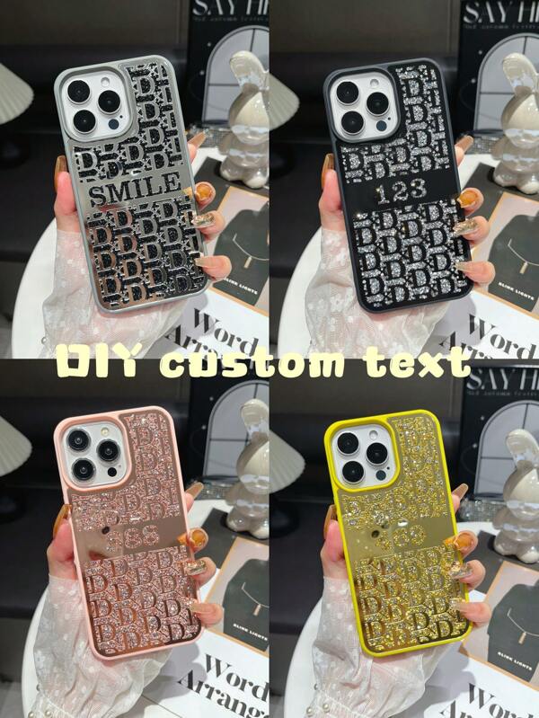 1 pieza Funda personalizada para 15 Pro Max con letra, número, nombre y aplicaciones de rhinestone, a prueba de golpes, compatible con la serie