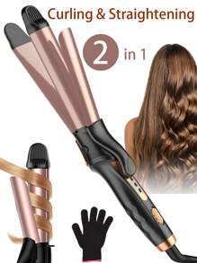 PinkSings 2 In 1 Hair Straightener And Curler, Hair Curling Iron & Ceramic Flat Iron In One With Adjustable Temperature,Auto Shut-Off For All Hair Types, Fast Heating - US A Type Plug(110-127V) - View 2