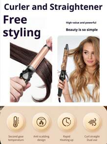 PinkSings 2 In 1 Hair Straightener And Curler, Hair Curling Iron & Ceramic Flat Iron In One With Adjustable Temperature,Auto Shut-Off For All Hair Types, Fast Heating - US A Type Plug(110-127V) - View 4