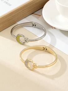 1pc Exquisite Full Rhinestone Crescent Moon Bracelet, Fashionable Versatile Geometric Bangle, Sweet Jewelry, Convenient Spring-Loaded Opening - Bracelet - View 7