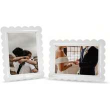 Scalloped Photo Frame With Magnetic Tabletop Display , Horizontal Or Vertical Display For High Definition Minimalist Pictures. - Clear - View 6