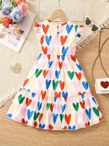 THOMAS STEVEN Girls Summer Love Pattern Fashion Print Cap Sleeve Dress - Multicolor - View 2