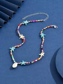 1 件女士波西米亚串珠海星贝壳项链海滩防水彩色项链日常珠宝 - 彩色 - 查看 7