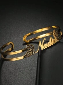 女士/女孩个性化姓名手链，不锈钢材质，可调节蝴蝶扣，金色，时尚，多色可选，复古，简约，Y2K风格，可定制，独一无二，是送给他/她的理想礼物，适合周年纪念日、生日、毕业典礼、舞会、派对等场合。 - BD0128 - 查看 3