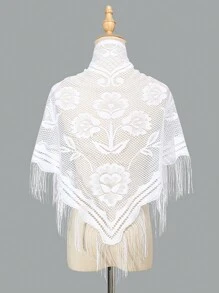 1 chiếc khăn choàng tam giác tua rua thoáng khí khoét rỗng dành cho nữ có họa tiết hình học, áo choàng dây đeo thời trang và đa năng, thích hợp để mặc hàng ngày cho ngày lễ tình nhân - 01-trắng - Xem 4