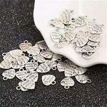20 pièces/50 pièces/100 pièces Étiquettes pendentifs en forme de cœur plaqué argent avec inscription "Made With Love" pour la fabrication de bijoux DIY
