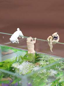 1 件装水族箱景观装饰，圆形鱼缸边缘装饰，新款卡通狗公仔日式休闲创意鱼缸边缘装饰