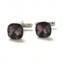 Big Purple Diamond Cut Crystal Cufflinks Silver Tone Post With Bullet Backing Cuff Links Comes With Gift Box - 彩色 - 查看 4