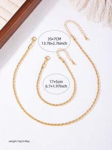 1 conjunto de collar de cadena de churros fritos minimalista con brazalete, adecuado para uso diario - Amarillo Oro - Ver 6