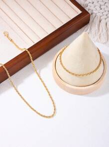 1 conjunto de collar de cadena de churros fritos minimalista con brazalete, adecuado para uso diario - Amarillo Oro - Ver 4