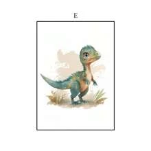 1 pièce Peinture sur canevas de décoration de maison en combinaison, affiche de peinture minimaliste nordique à l'aquarelle d'animal dinosaure de bande dessinée pour la décoration de chambre d'enfant, décoration murale d'art mignon sans cadre pour salon, chambre, bureau, cadeau d'enfant