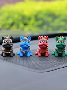 1pc Fashionable Crown French Bulldog Car Dashboard Decor, Rearview Mirror Hanging Ornament