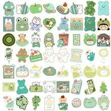 100Pcs Green Bear Rabbit Cute Anime/Cartoon Characters Vinyl Waterproof Sticker Gifts Water Bottle Cartoon Laptop Bumper Water Bottle Computer Phone Helmet Car And Stickers - Multicolor - View 3