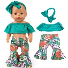 適用於18英寸美國女孩娃娃的露肩連身褲套裝，夏季時尚裝扮 - 彩色 - 查看 6