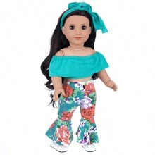 適用於18英寸美國女孩娃娃的露肩連身褲套裝，夏季時尚裝扮 - 彩色 - 查看 8
