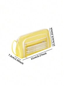 1pc Large Capacity Clear Macaron Portable Transparent Stationery Pen Bag, Fabric Convenient Multi-Layer Desktop Stationery Storage Bag, Can Be Used To Store Pen Ruler Notes, Etc., Campus Series Zipper Large Opening Multi-Functional Pencil Case Cosmetics Storage Bag,Pencil Pouch,School Bag