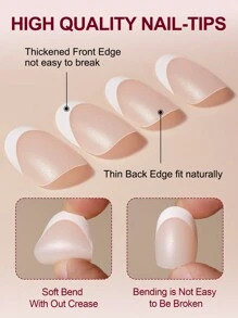 120 件/包中号法式假指甲，按压式丙烯酸指甲，杏仁色可拆卸指甲艺术工具，适用于 DIY 美甲设计 - 駝色 - 查看 2