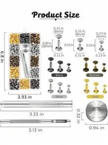 240 Sets Leather Rivets Kit, Double Cap Iron Rivets Leather Studs With 3PCS Setting Tools For Leather Repair And Crafts, 4 Colors And 3 Sizes