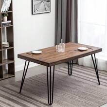 Amisos 6-Piece Dining Set, Hairpin Dining Table With 4 Chairs And A Wood Bench, 3 Color Options - 棕色 - 查看 5