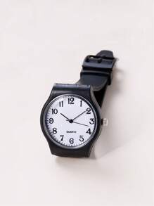 简约数字表盘石英硅胶表带手表，男女学生适用 - 黑色 - 查看 2