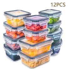 3 pezzi/10 pezzi/12 pezzi Contenitori per alimenti sigillati (possono essere acquistati separatamente), Contenitori per il pranzo quadrati e rotondi per la conservazione in frigorifero, in plastica
