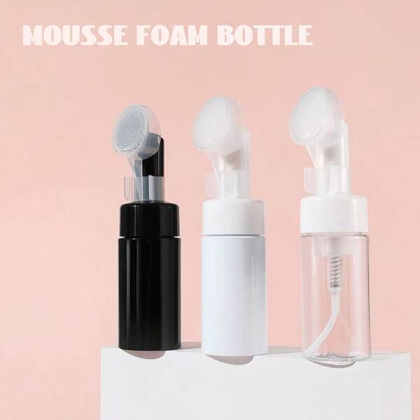 1/3 Pcs 100ml Empty Foaming Bottles Mousse Foam Bottles Facial Cleanser Foam Transparent, Black, White Bottles Foam Pump Bottles With Brush Head